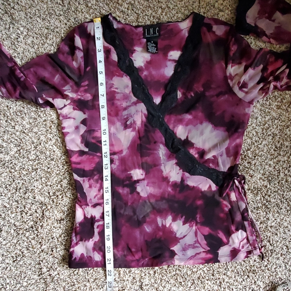 INC mock wrap top with sheer sleeves, size S - Picture 7 of 8